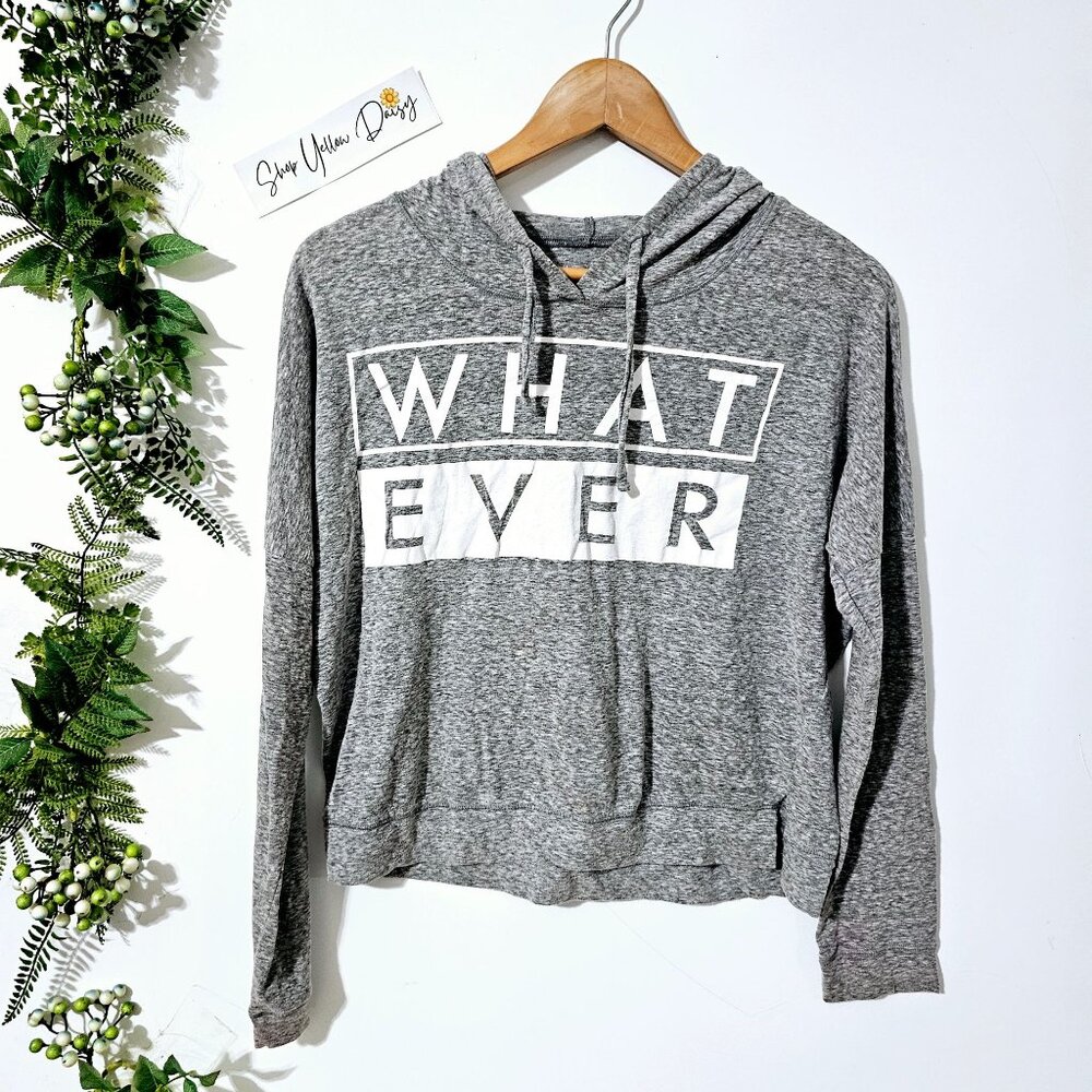 WHATEVER Graphic Gray Hoodie Sweatshirt By Hybrid‎ Apparel L Womens~SW19.7
